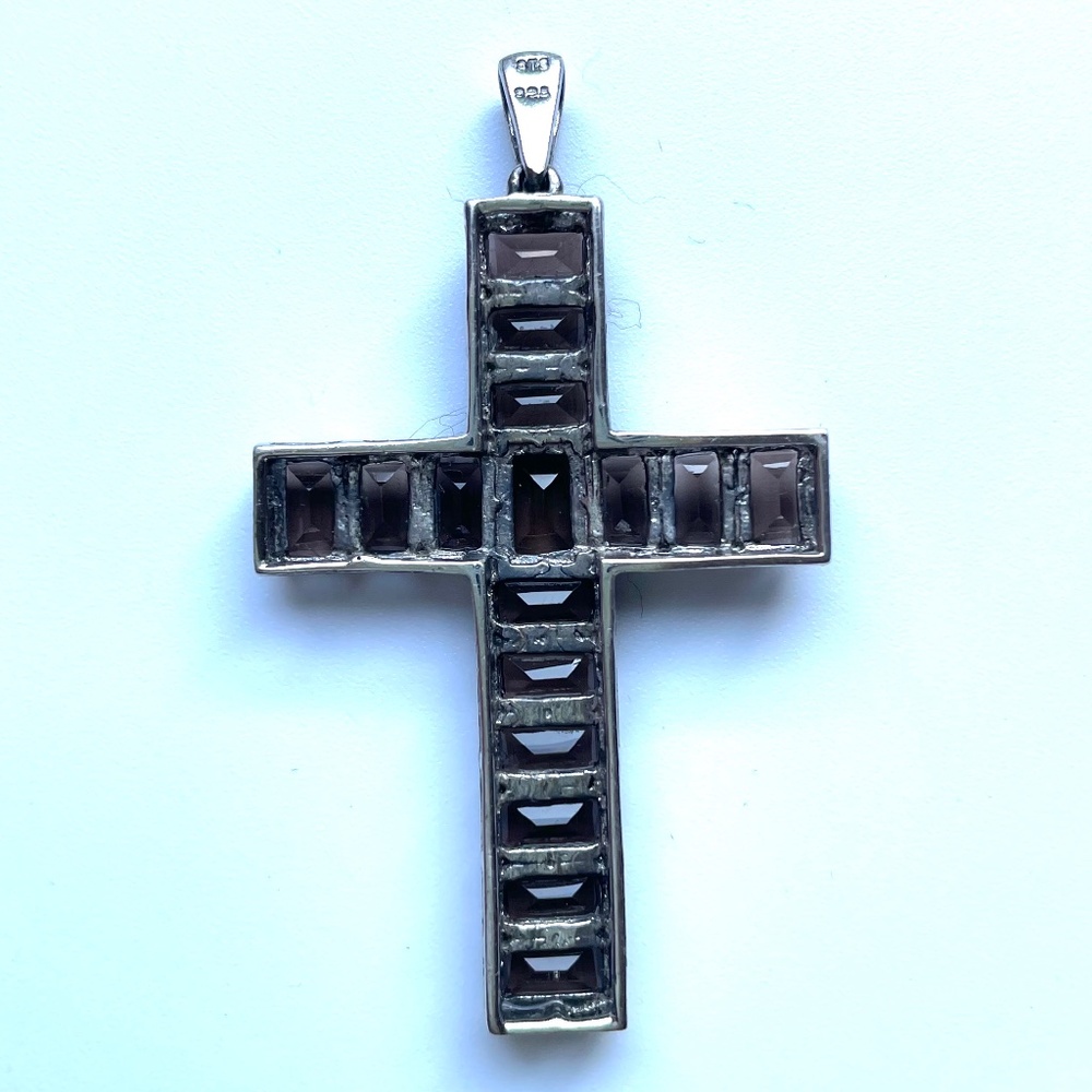 Dark Rectangular Gem Cross Pendant Sterling Silve… - image 3